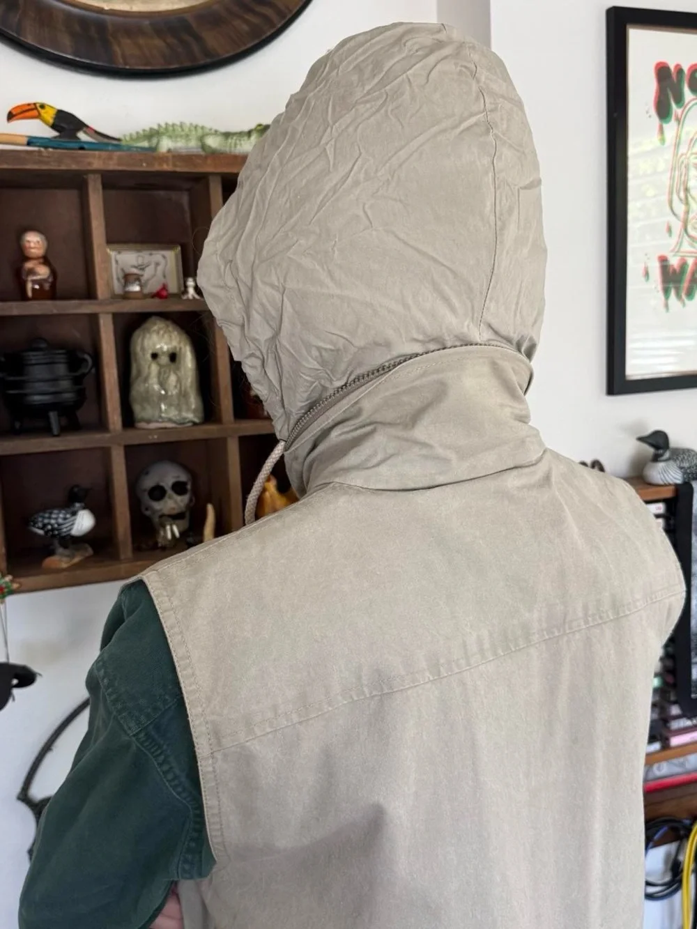 Vintage 80s Banana Republic Khaki Hooded Bush Vest Utility Gorpcore ~ Size M